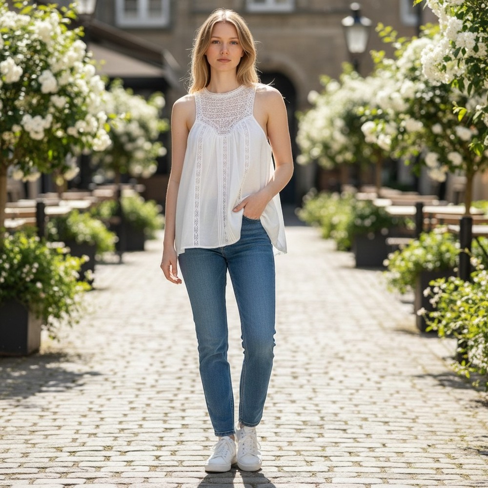 Joie Seta Porcelain Lace Pintuck Sleeveless Top Ivory White XS NWT